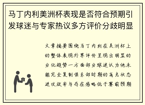 马丁内利美洲杯表现是否符合预期引发球迷与专家热议多方评价分歧明显